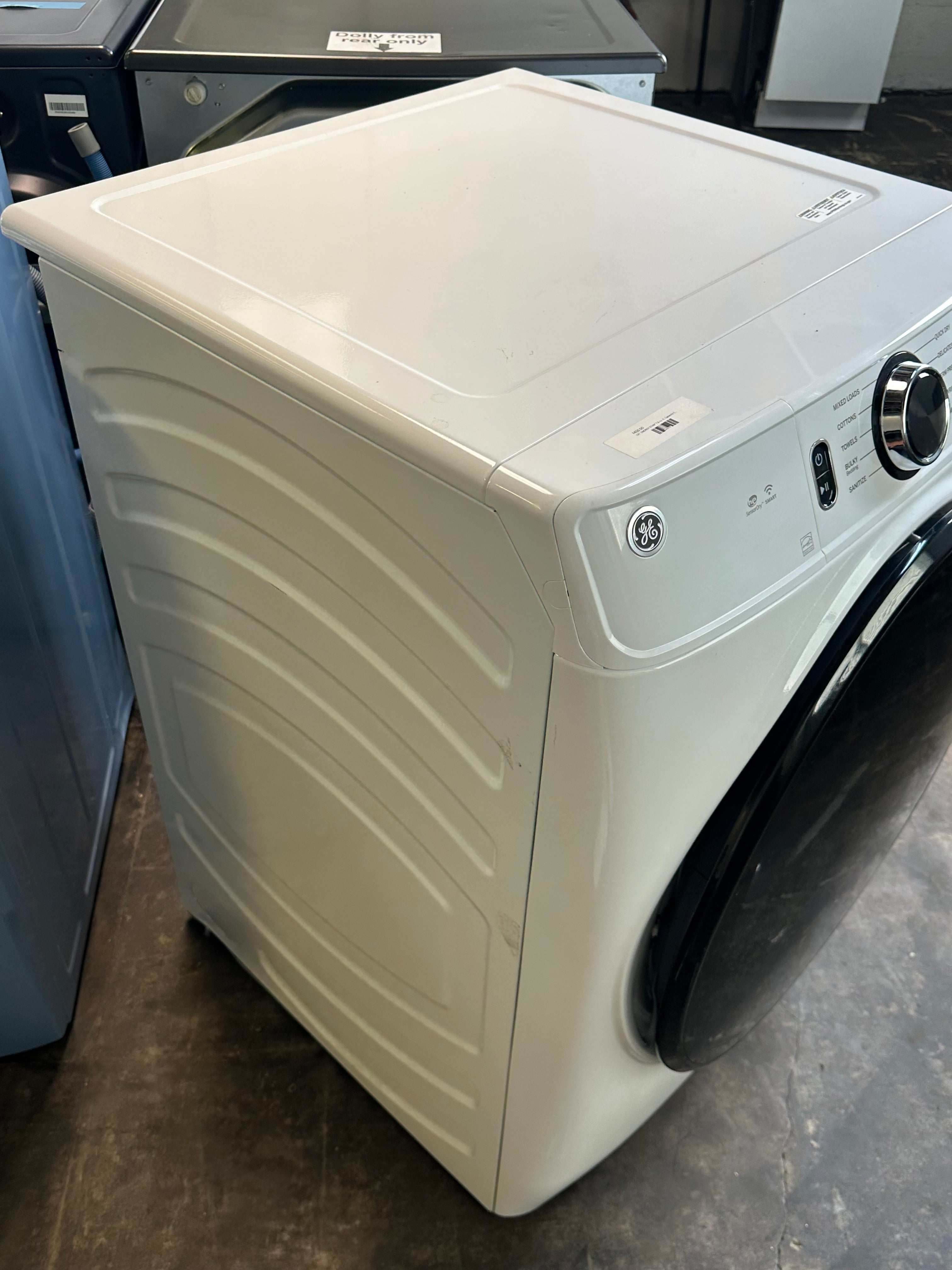 GE® ENERGY STAR® 7.8 cu. ft. Capacity Smart Front Load Electric Dryer with Sanitize Cycle  Model #: GFD55ESSNWW