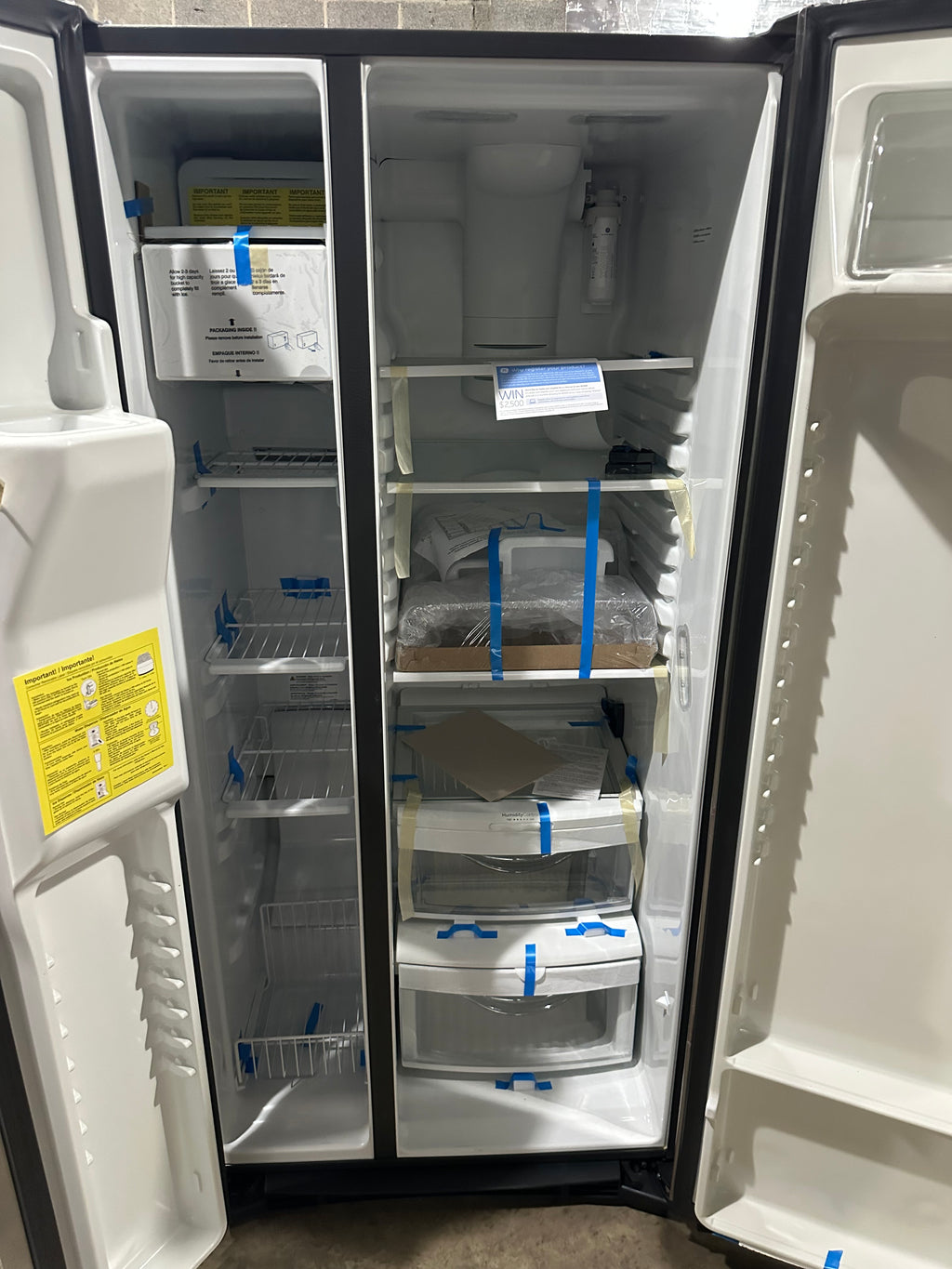 GE  GSS23GYPFS 33 Inch Freestanding Side by Side Refrigerator with 23.01 Cu. Ft. Total Capacity, Edge-to-Edge Shelves, LED Lighting, Storage Drawers, Enhanced Shabbos Mode, Ice Maker, and External Ice/Water Dispenser: Fingerprint Resistant Stainless Steel