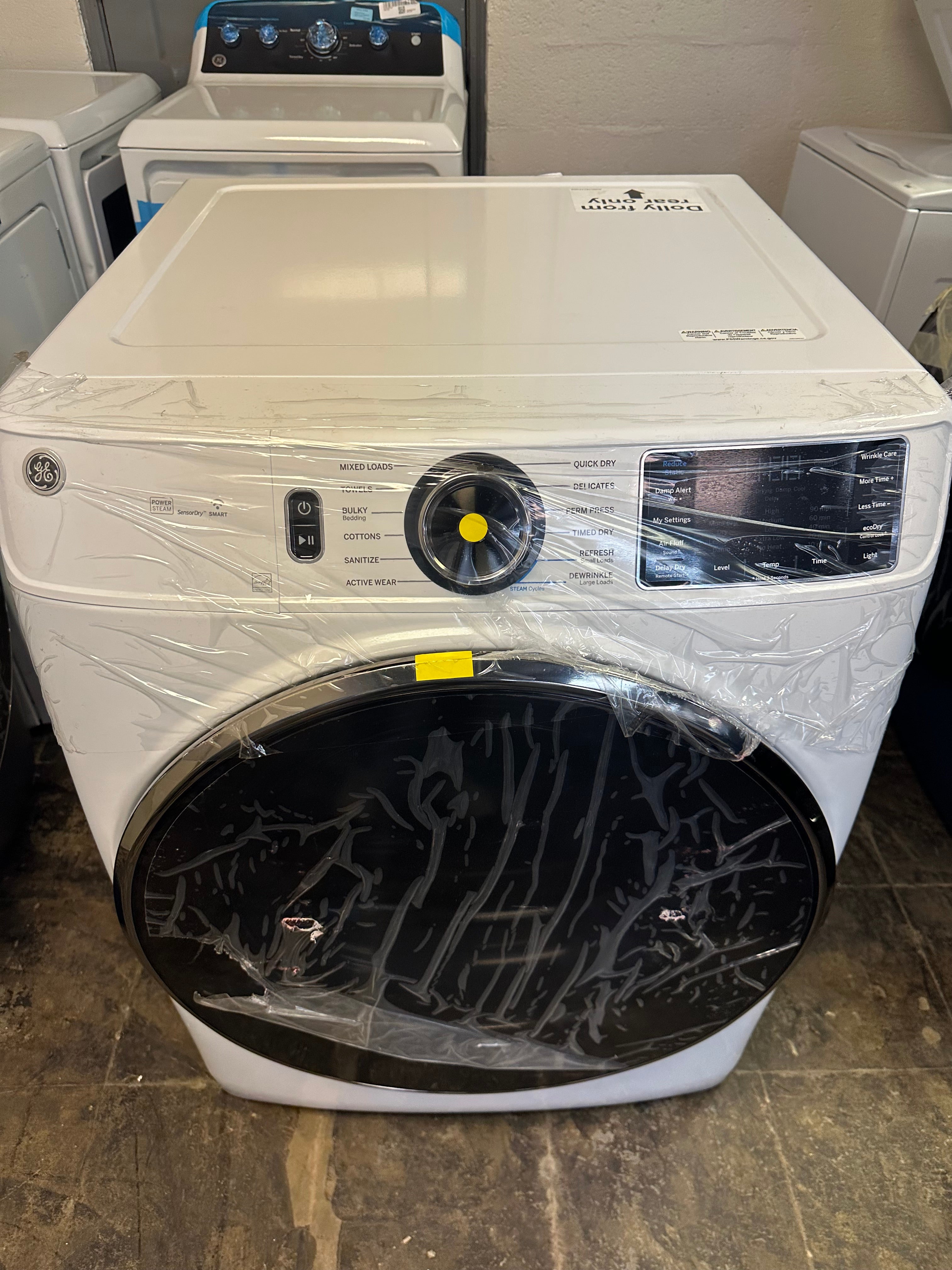 GE® ENERGY STAR® 7.8 cu. ft. Capacity Smart Front Load Electric Dryer with Steam and Sanitize Cycle  Model #: GFD65ESSVWW