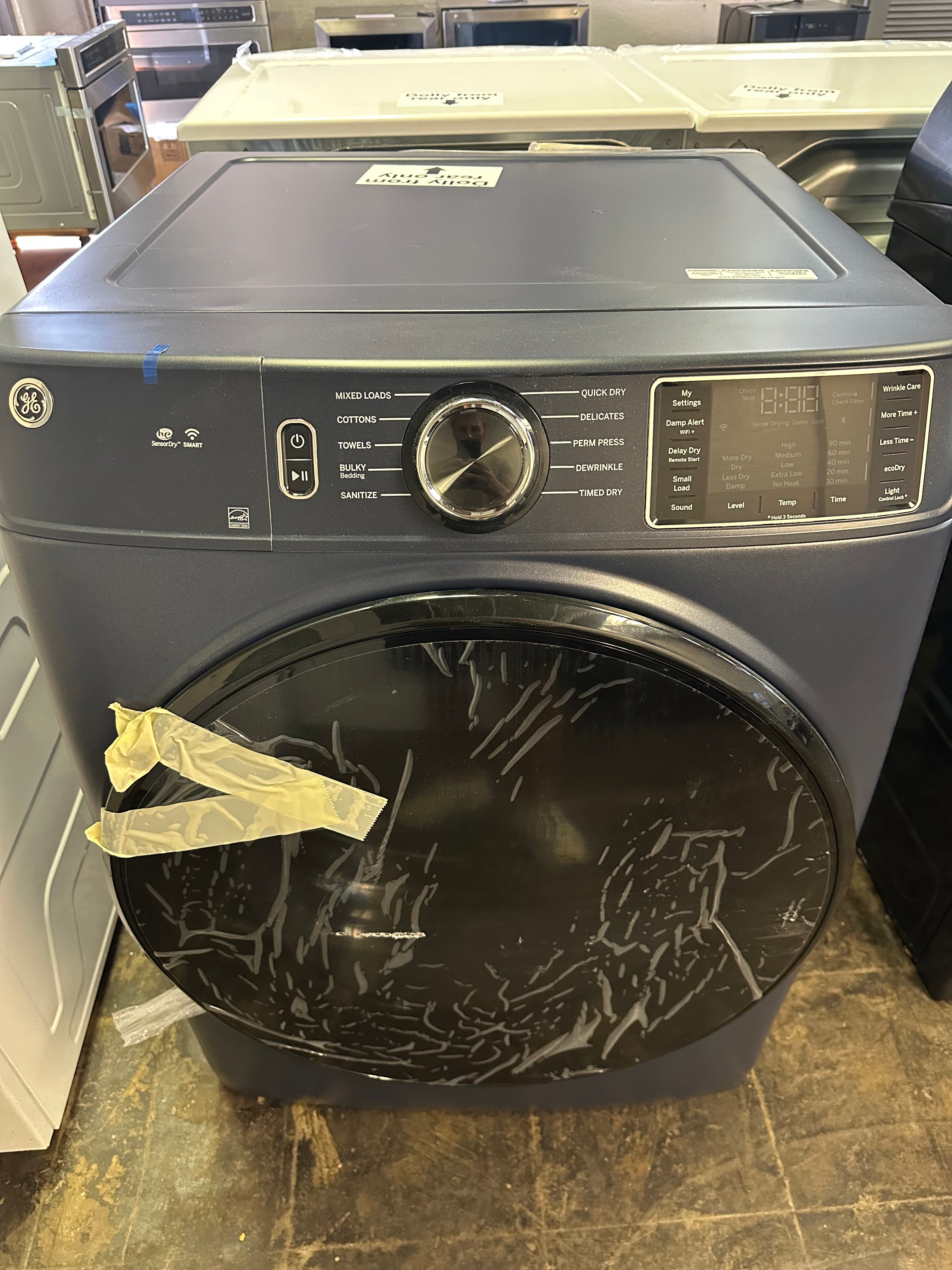 GE® ENERGY STAR® 7.8 cu. ft. Capacity Smart Front Load Electric Dryer with Sanitize Cycle  Model #: GFD55ESPRRS