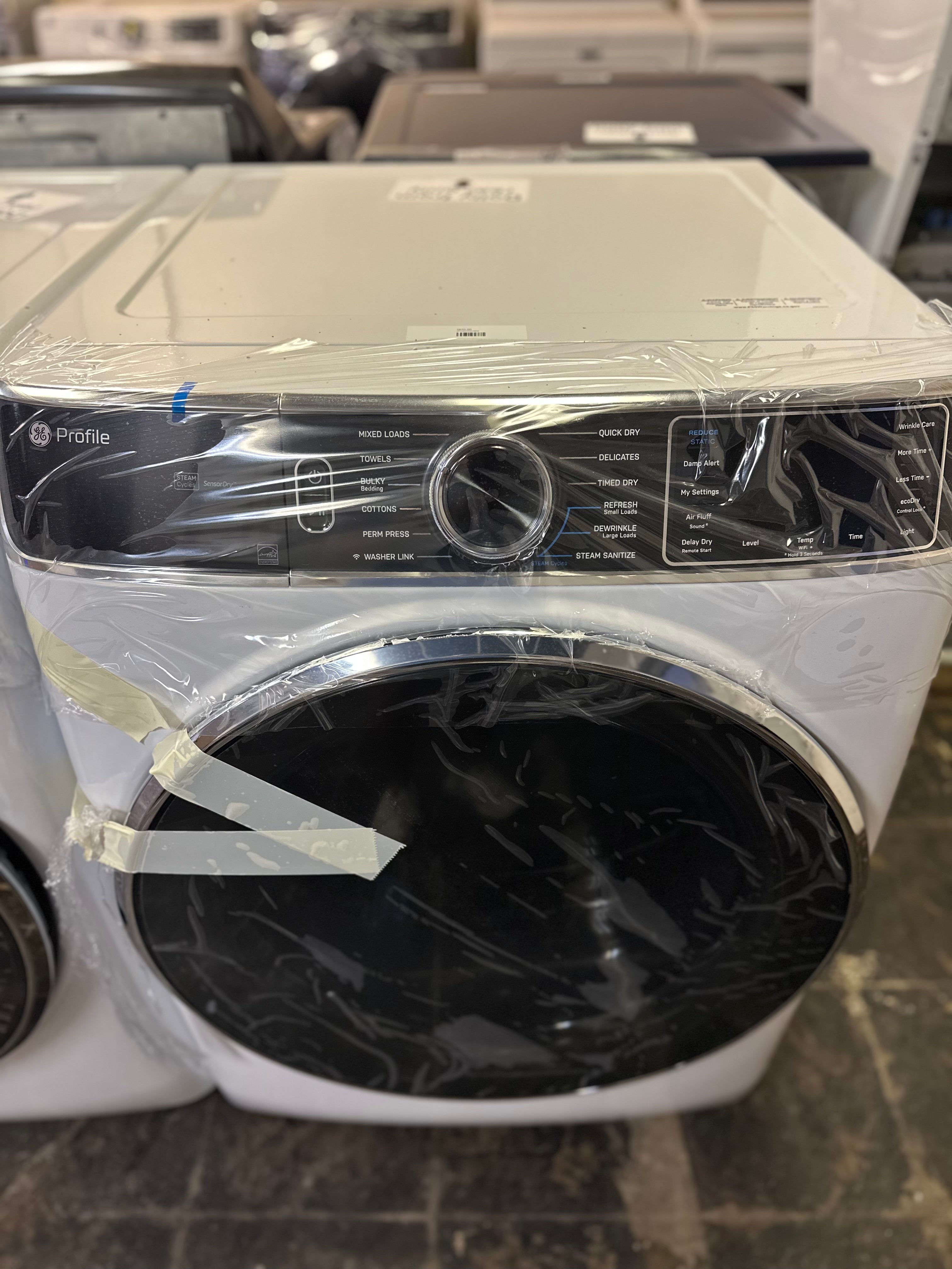 GE Profile™ 7.8 cu. ft. Capacity Smart Front Load Gas Dryer with Steam and Sanitize Cycle  Model #: PFD87GSSVWW