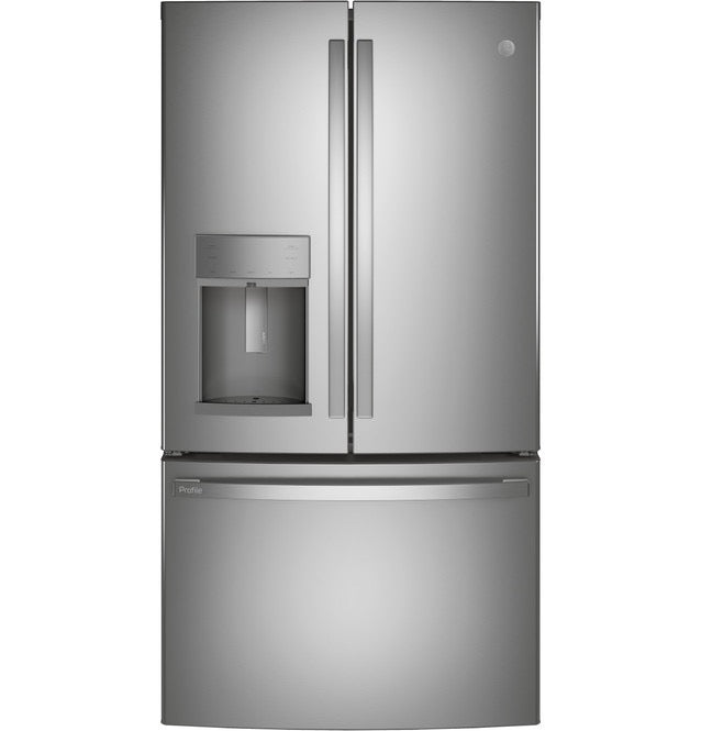 GE Profile™ ENERGY STAR® 22.1 Cu. Ft. Counter-Depth Fingerprint Resistant French-Door Refrigerator with Hands-Free AutoFill Model #: PYE22KYNFS