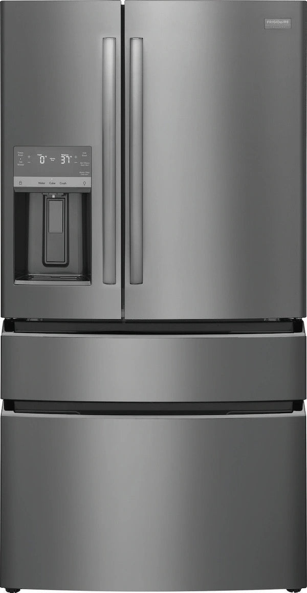 Frigidaire Gallery 36 in. 22 cu. ft. Counter-Depth 4-Door French Door Refrigerator in Smudge-Proof Black Stainless Steel